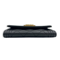 Boy Card Holder Black in Caviar Leather, Gold hardware