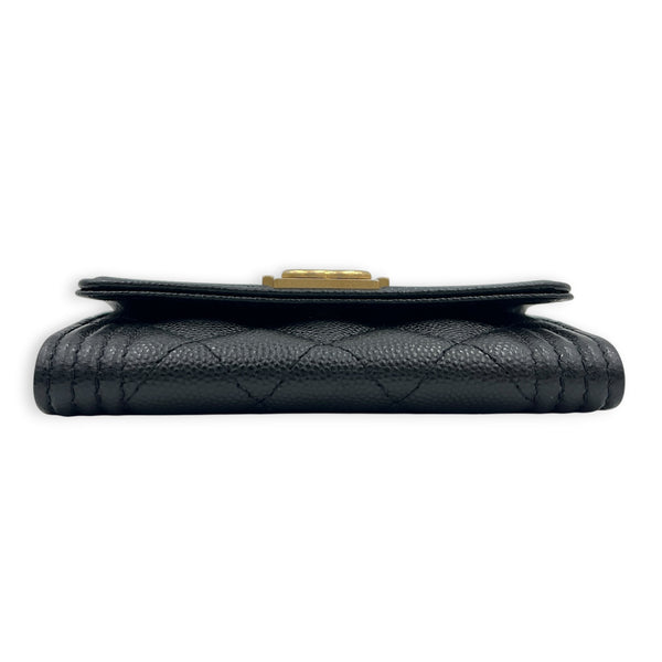 Boy Card Holder Black in Caviar Leather, Gold hardware