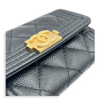 Boy Card Holder Black in Caviar Leather, Gold hardware