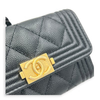 Boy Card Holder Black in Caviar Leather, Gold hardware