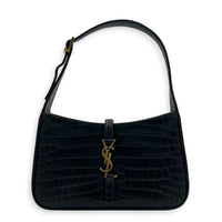 Le 5 A 7 Black Shoulder Bag in Crocodile Embossed Calfskin, Gold hardware