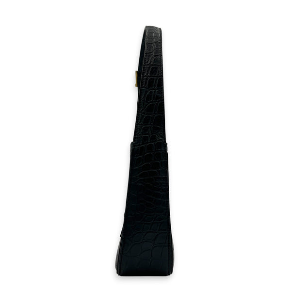 Le 5 A 7 Black Shoulder Bag in Crocodile Embossed Calfskin, Gold hardware