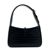 Le 5 A 7 Black Shoulder Bag in Crocodile Embossed Calfskin, Gold hardware