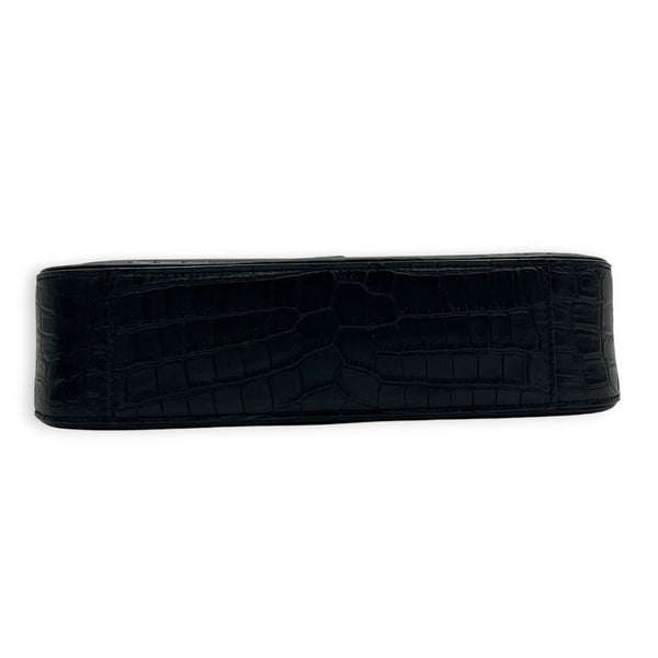 Le 5 A 7 Black Shoulder Bag in Crocodile Embossed Calfskin, Gold hardware