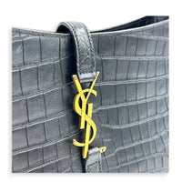 Le 5 A 7 Black Shoulder Bag in Crocodile Embossed Calfskin, Gold hardware
