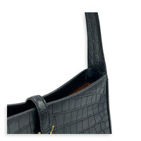 Le 5 A 7 Black Shoulder Bag in Crocodile Embossed Calfskin, Gold hardware