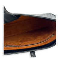 Le 5 A 7 Black Shoulder Bag in Crocodile Embossed Calfskin, Gold hardware