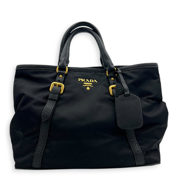 Tessuto  Top Handle Bag Black in Nylon, Gold hardware