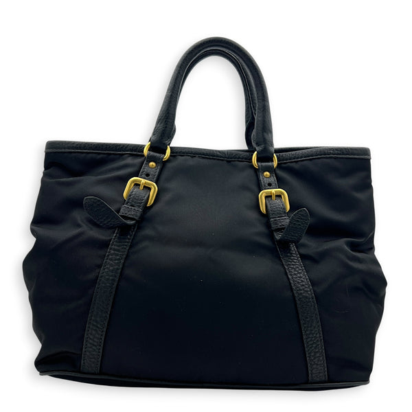 Tessuto  Top Handle Bag Black in Nylon, Gold hardware