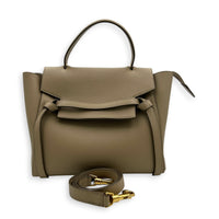 Belt Micro Light Taupe Top Handle Bag in Calfskin, Gold hardware