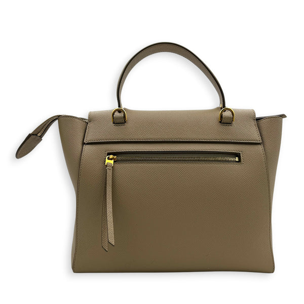 Belt Micro Light Taupe Top Handle Bag in Calfskin, Gold hardware