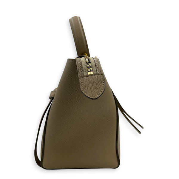 Belt Micro Light Taupe Top Handle Bag in Calfskin, Gold hardware