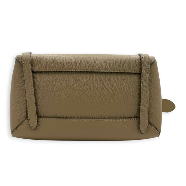 Belt Micro Light Taupe Top Handle Bag in Calfskin, Gold hardware