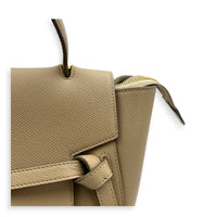 Belt Micro Light Taupe Top Handle Bag in Calfskin, Gold hardware