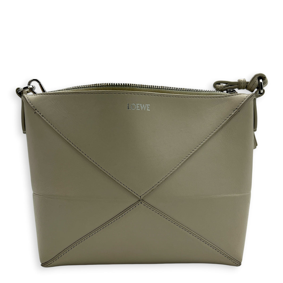 Puzzle Fold Pouch Sea Salt Shoulder Bag in Calfskin, Palladium hardware