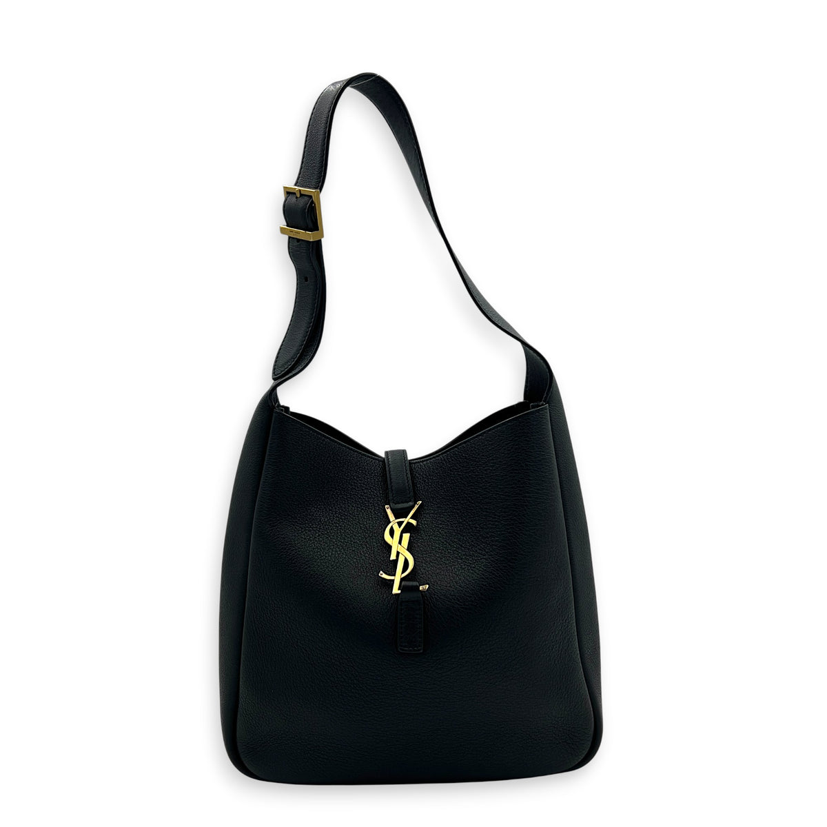 Le 5 A 7 Small Black Shoulder Bag in Cowhide Leather, Gold hardware