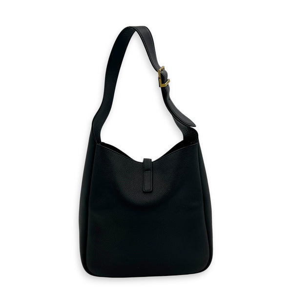 Le 5 A 7 Small Black Shoulder Bag in Cowhide Leather, Gold hardware