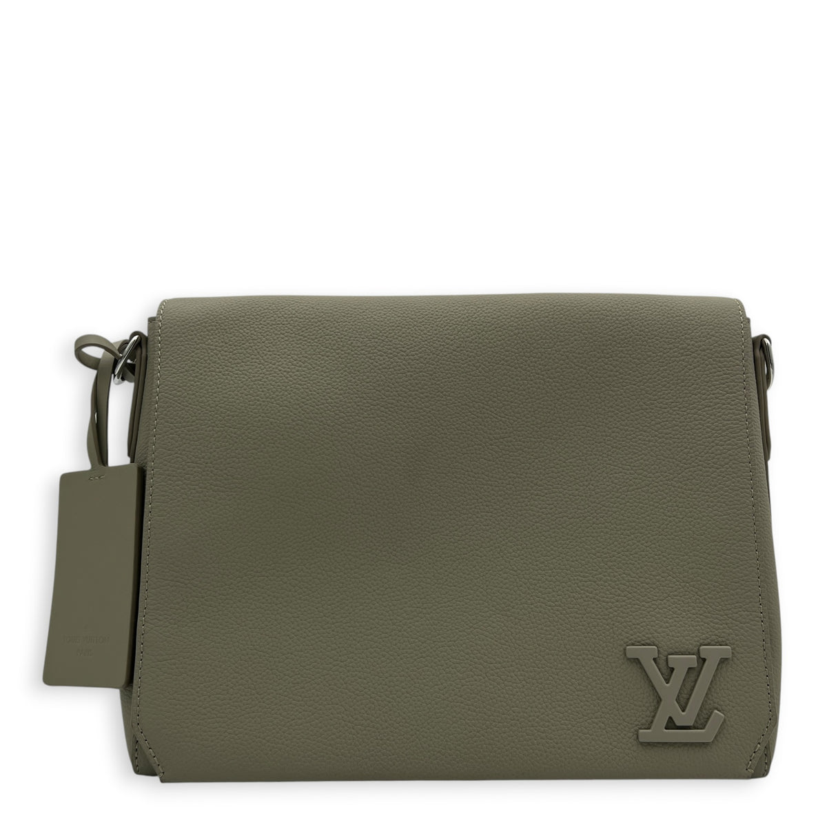 Takeoff Messenger Grey Crossbody Bag in Calfskin, Palladium hardware