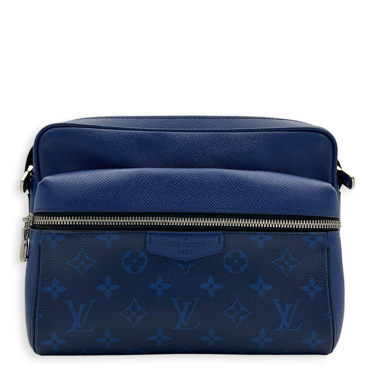 Outdoor Blue Crossbody Bag in Coated Canvas, Silver hardware