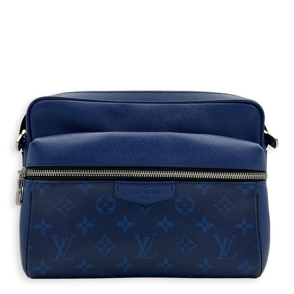 Outdoor Blue Crossbody Bag in Coated Canvas, Silver hardware