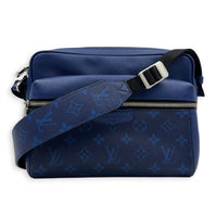Outdoor Blue Crossbody Bag in Coated Canvas, Silver hardware