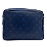 Outdoor Blue Crossbody Bag in Coated Canvas, Silver hardware