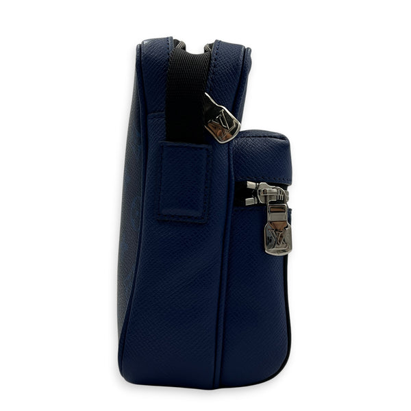 Outdoor Blue Crossbody Bag in Coated Canvas, Silver hardware