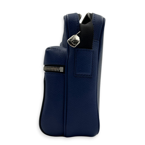 Outdoor Blue Crossbody Bag in Coated Canvas, Silver hardware