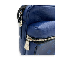 Outdoor Blue Crossbody Bag in Coated Canvas, Silver hardware