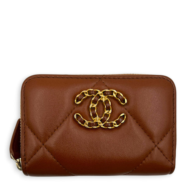 C19 Wallet Brown in Lambskin, Gold hardware