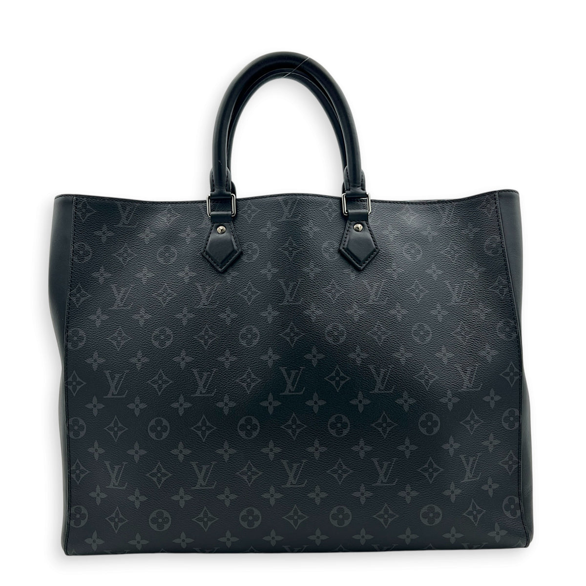 Grand Sac Tote Top Handle Bag Black in Monogram Coated Canvas, Silver hardware