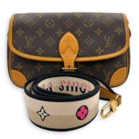 Diane Brown Shoulder Bag in Monogram Coated Canvas, Gold hardware