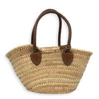 Palmito Brown Top Handle Bag in Raffia, Gold hardware