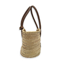 Palmito Brown Top Handle Bag in Raffia, Gold hardware