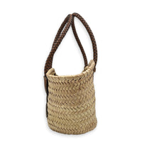 Palmito Brown Top Handle Bag in Raffia, Gold hardware