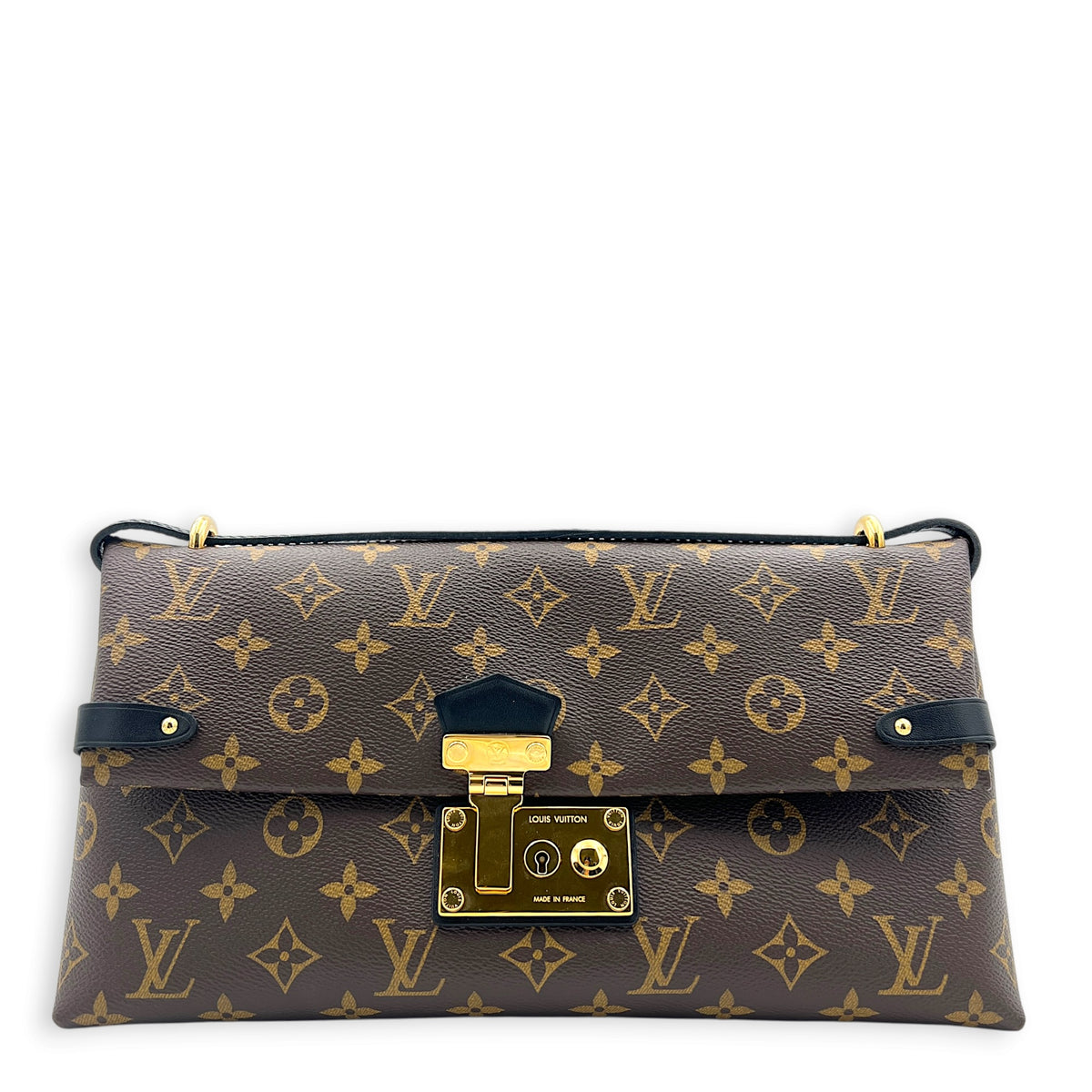 Triangle Shoulder Bag PM Brown in Monogram Coated Canvas, Gold hardware