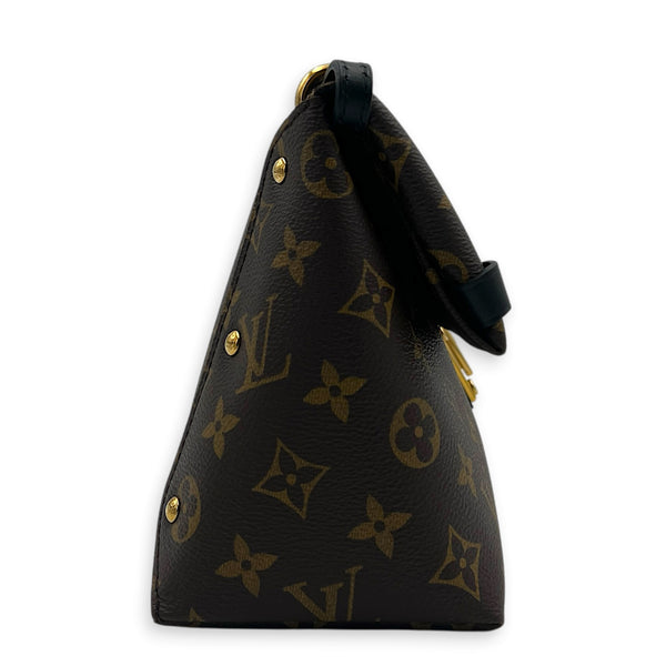 Triangle Shoulder Bag PM Brown in Monogram Coated Canvas, Gold hardware