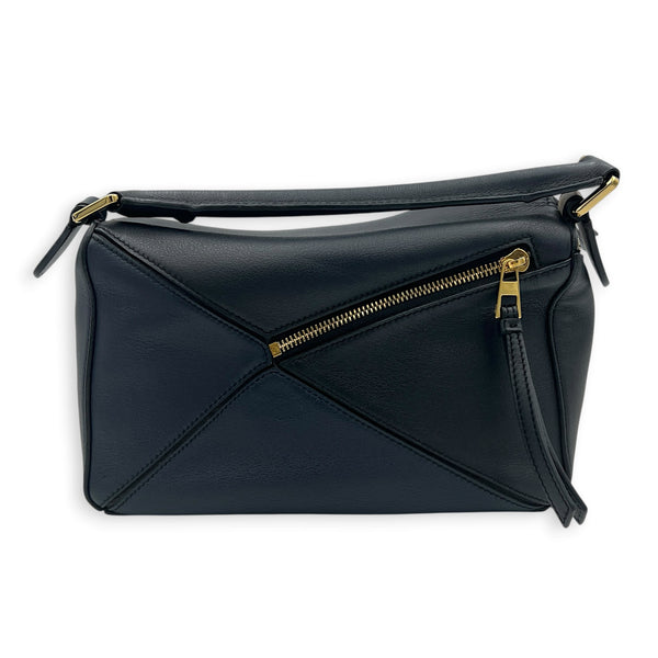 Puzzle Shoulder Bag Small Black in Calfskin, Gold hardware