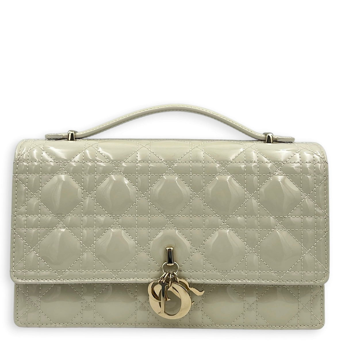 My Dior Top Handle Bag White in Patent Leather, Light Gold hardware