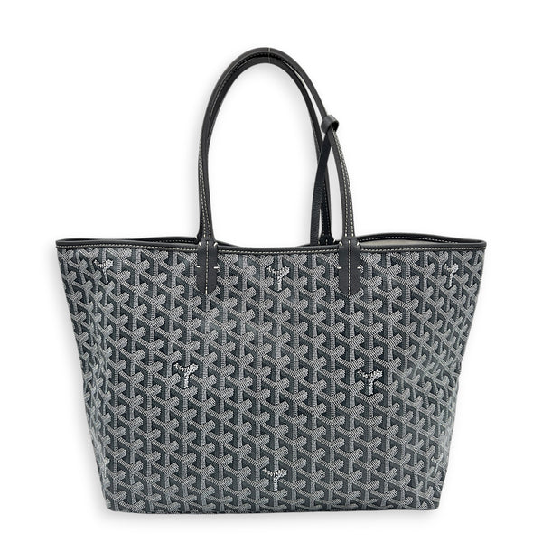 Saint Louis PM Grey Tote Bag in Coated Canvas, Silver hardware