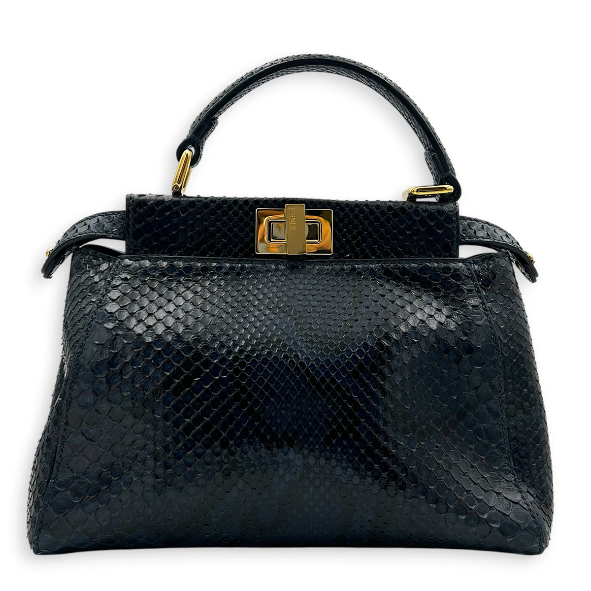 Peekaboo Top Handle Bag Mini Blue in Python Leather, Gold hardware