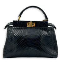 Peekaboo Top Handle Bag Mini Blue in Python Leather, Gold hardware