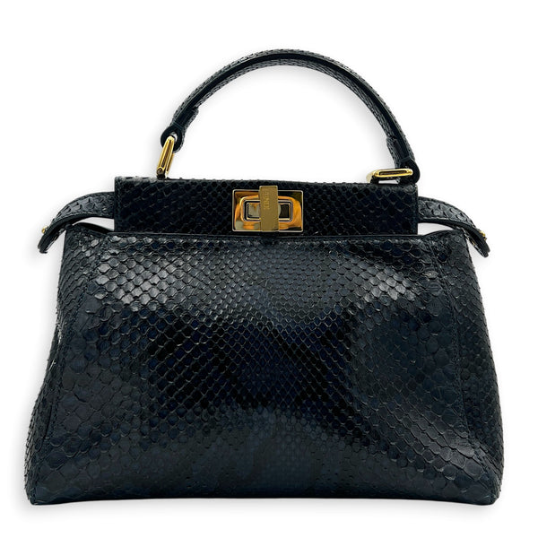 Peekaboo Top Handle Bag Mini Blue in Python Leather, Gold hardware