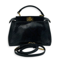 Peekaboo Top Handle Bag Mini Blue in Python Leather, Gold hardware