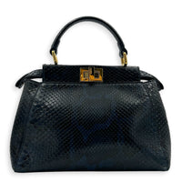 Peekaboo Top Handle Bag Mini Blue in Python Leather, Gold hardware