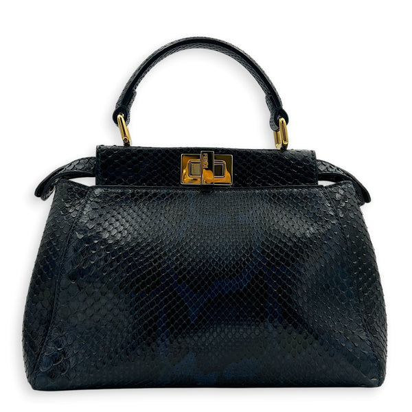Peekaboo Top Handle Bag Mini Blue in Python Leather, Gold hardware