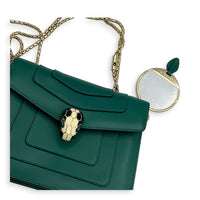 Serpenti Forever Crossbody Bag Green in Calfskin, Gold hardware