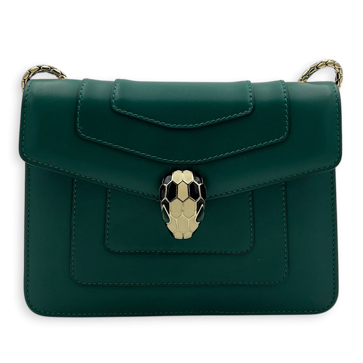 Serpenti Forever Crossbody Bag Green in Calfskin, Gold hardware