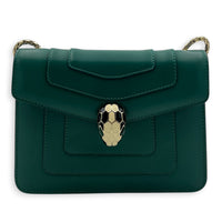 Serpenti Forever Crossbody Bag Green in Calfskin, Gold hardware