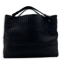 Intrecciato Tote Bag Black in Intrecciato Leather, Silver hardware